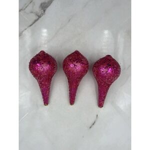 Set 3 Pink Glitter Teardrop Christmas Ornaments 7in Shatterproof Holiday Decor